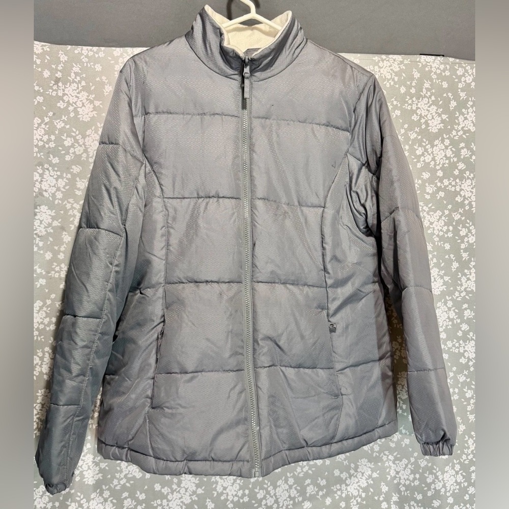Athletic Works Women’s Gray Puffer Jacket Size L 12/14 Lightweight Zip Up